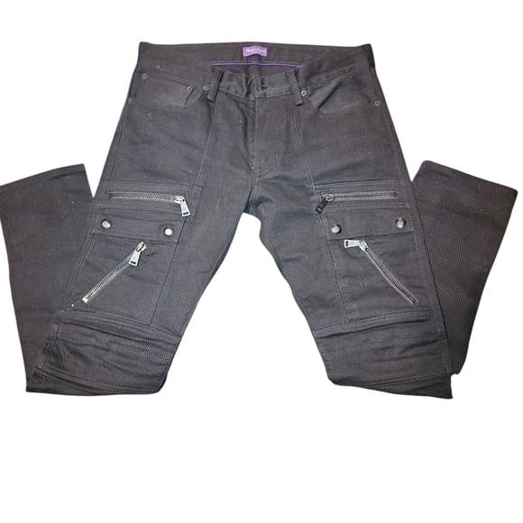 Ralph Lauren Purple Label 32 Black Cargo Biker Moto Zipper Jeans Italy Rare - Picture 2 of 11